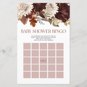 Papier Bourgogne Floral Fleurs Bingo Baby shower Jeu