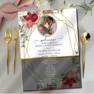 Papier Bourgogne Floral Geometry Gold Wedding Program