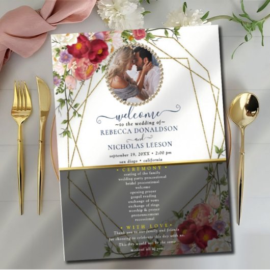 Papier Bourgogne Floral Geometry Gold Wedding Program