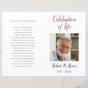 Papier Bourgogne Floral Photo Celebration of Life Program