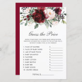 Papier Bourgogne Floral Prix Devant Baby shower Jeu (Devant / Derrière)