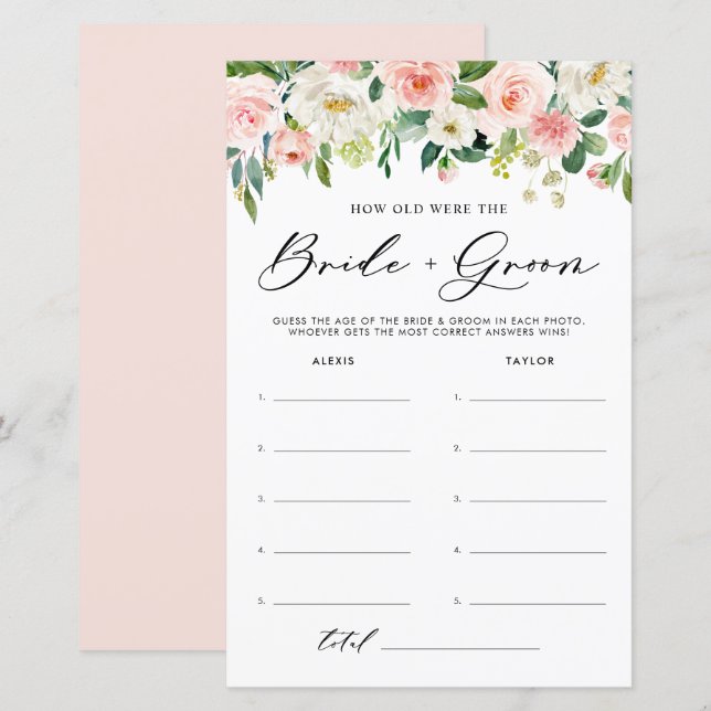 Papier Bourgogne Floral Quel âge ont été marié et jeu de  (Devant / Derrière)