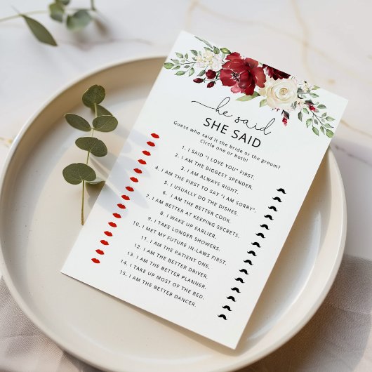 Papier Bourgogne florale Il dit qu'elle a dit jeu de nupt