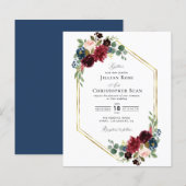 Papier Bourgogne, marine et faire-part de mariage florale (Devant / Derrière)