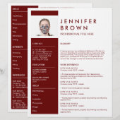 Papier Bourgogne Minimal CV cv avec photographie (Devant / Derrière)