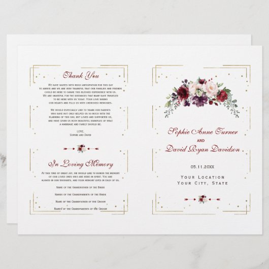 Papier Bourgogne Rose Floral Gold Parties scintillant Pro (Devant / Derrière)