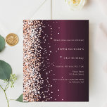 Papier Bourgogne rose or prime d'anniversaire<br><div class="desc">Pour un 21ème anniversaire élégant (ou tout âge). Une couleur arrière - plan bordeaux. Décoré de confettis d'or rose. Personnalisez et ajoutez un nom,  un âge et des détails de la fête. 1 feuille = 1 invite imprimé bord à bord.</div>