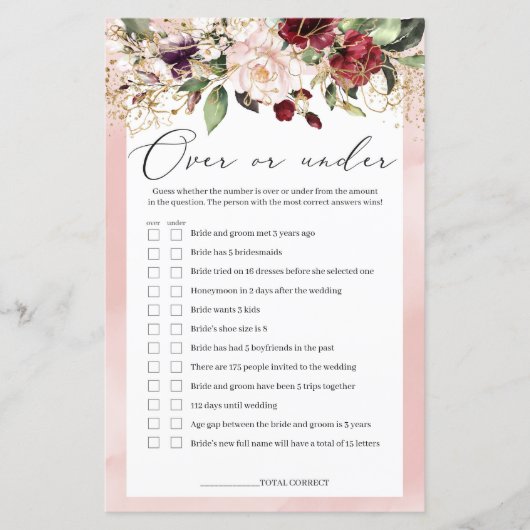 Papier Bourgogne rose Vive Au-Dessus Ou Sous Le Jeu Flora (Devant)