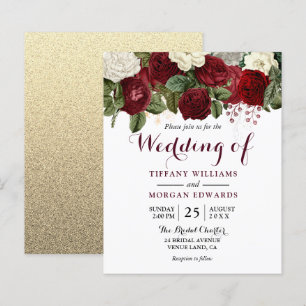 Papier Bourgogne Rouge & Blanc Floral Budget Mariage Invi
