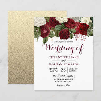 Papier Bourgogne Rouge & Blanc Floral Budget Mariage Invi