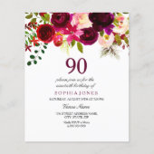 Papier Bourgogne Rouge Blush 90e anniversaire Invitation (Devant)