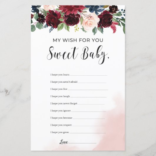 Papier Bourgogne voeu floral marine pour le jeu bébé (Devant)