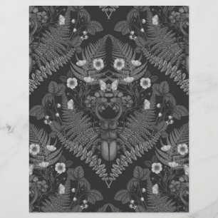 Papier Bousier et fougères, en noir et blanc
