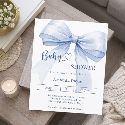 Papier Bow blue boy Baby Shower invitation