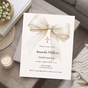 Papier Bow crème beige fille Confirmation invitation