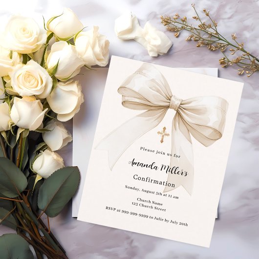 Papier Bow crème beige fille Confirmation invitation