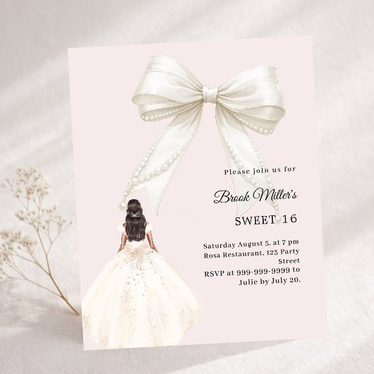 Papier Bow ivory dress blush pink Sweet 16 invitation