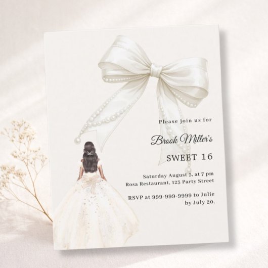 Papier Bow ivory dress cream luxury Sweet 16 invitation