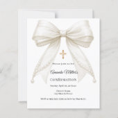 Papier Bow ivory pearls girl Confirmation invitation (Devant)