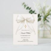 Papier Bow ivory pearls girl Confirmation invitation (Debout devant)