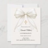 Papier Bow ivory pearls girl Confirmation invitation (Devant)
