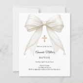 Papier Bow Ivory Pearls Girl Elegant Baptism invitation (Devant)