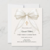 Papier Bow ivory pearls girl First Communion invitation (Devant)