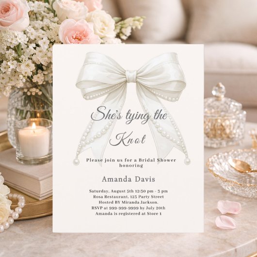 Papier Bow ivory pearls knot Bridal Shower invitation