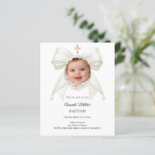 Papier Bow Ivory Pearls Photo Girl Baptism invitation (Debout devant)