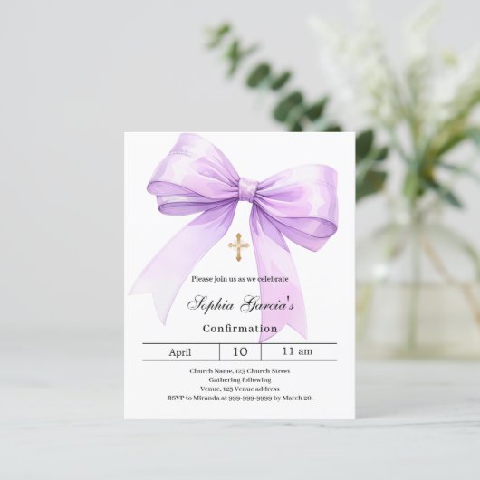Papier Bow lavender girl Confirmation invitation (Debout devant)