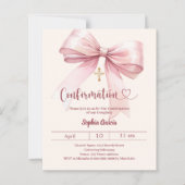 Papier Bow pink girl cream Confirmation invitation (Devant)