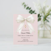 Papier Bow pink ivory pearls First Communion invitation (Debout devant)