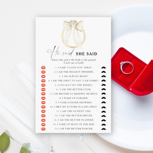 Papier Bow & Ring Bride douche Il a dit qu'elle a dit jeu (Créateur téléchargé)