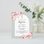 Papier Bow rose arc floral sauge vert baptême invitation (Debout devant)