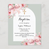 Papier Bow rose arc floral sauge vert baptême invitation (Devant)
