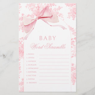 Papier Bow rose Floral Boho Baby shower Scramble Jeu