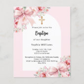Papier Bow rose flores arch fille baptême invitation (Devant)