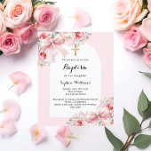 Papier Bow rose flores arch script baptême invitation