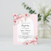 Papier Bow rose flores arch script baptême invitation (Debout devant)