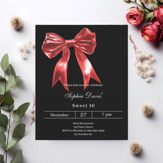 Papier Bow rouge noir Sweet 16 invitation