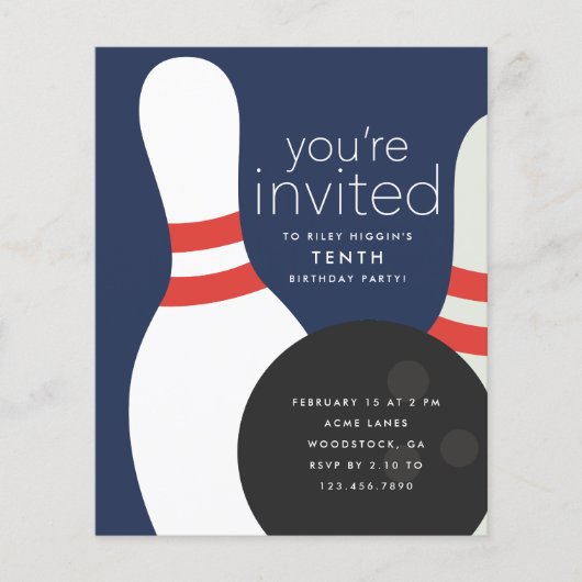 Papier Bowling Anniversaire Fête Invitation (Devant)