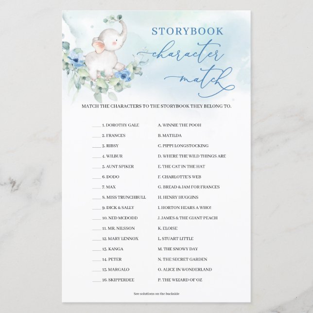 Papier Boy Elephant Eucalyptus Storybook Caractère Match (Devant)