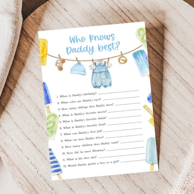 Papier Boy Popsicle Baby Shower Who knows Daddy Game (Ready to Pop Popsicle Baby Shower Game)