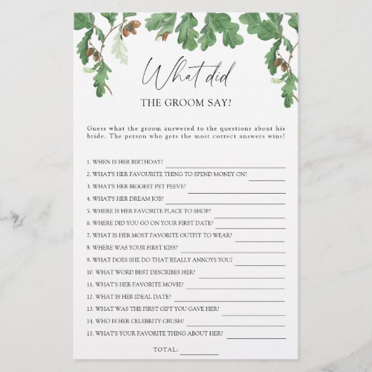 Papier Branche d'Acorn - Qu'est-ce que le marié a dit le  (Devant)