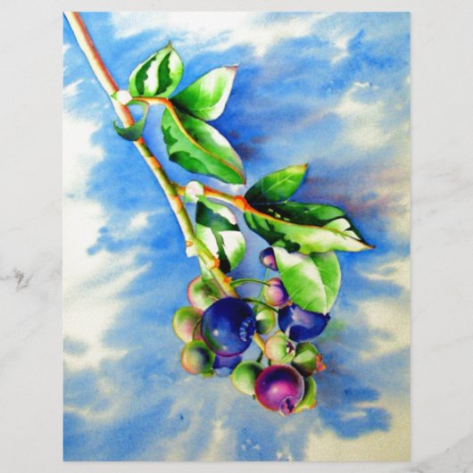 Papier Branche de bleuet, aquarelle (Devant)
