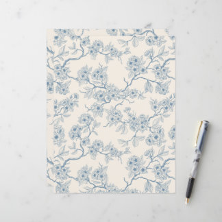 Papier Branches de fleurs de cerisier en bleu et blanc ca
