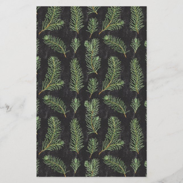 Papier Branches de pin aquarelle sur arrière - plan noir. (Devant)