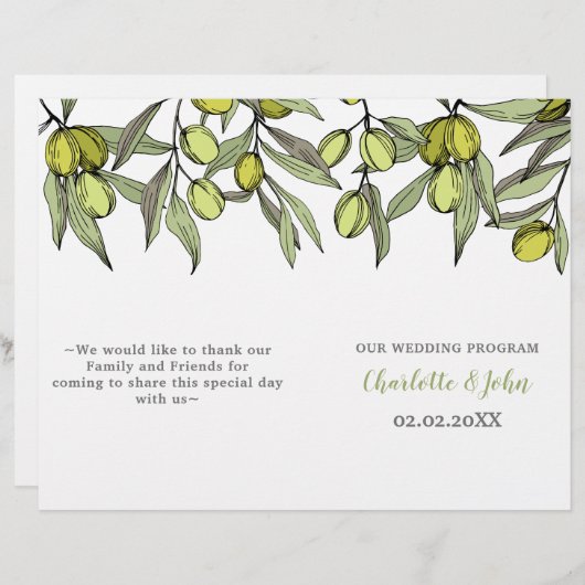 Papier Branches d'olivier Nature Verdure Mariage botaniqu (Devant / Derrière)