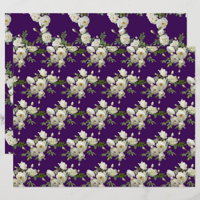 Papier Branches du Motif de Roses Blanches (Devant / Derrière)