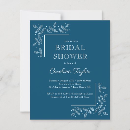 Papier Branches modernes Blue Bridal Shower Invitation (Devant)